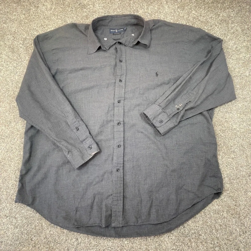 Ralph‎ Lauren Mens Button Up Shirt Gray Houndstooth Size 2XL Big Flawed/Bleach